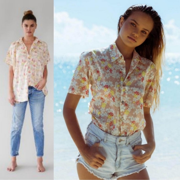 acacia swimwear Tops - New acacia Mombasa shirt cherry blossom dress P XS